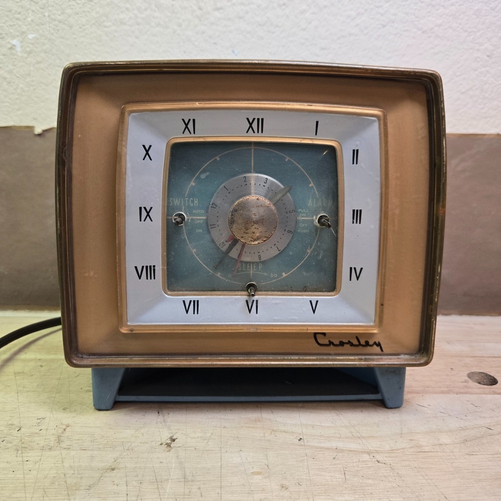 Vintage Blue Crosley AVCO Model F-25 BK? Square Clock Radio Bakelite For Repair